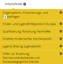 Menü Arbeitsfelder mit Unterpunkten